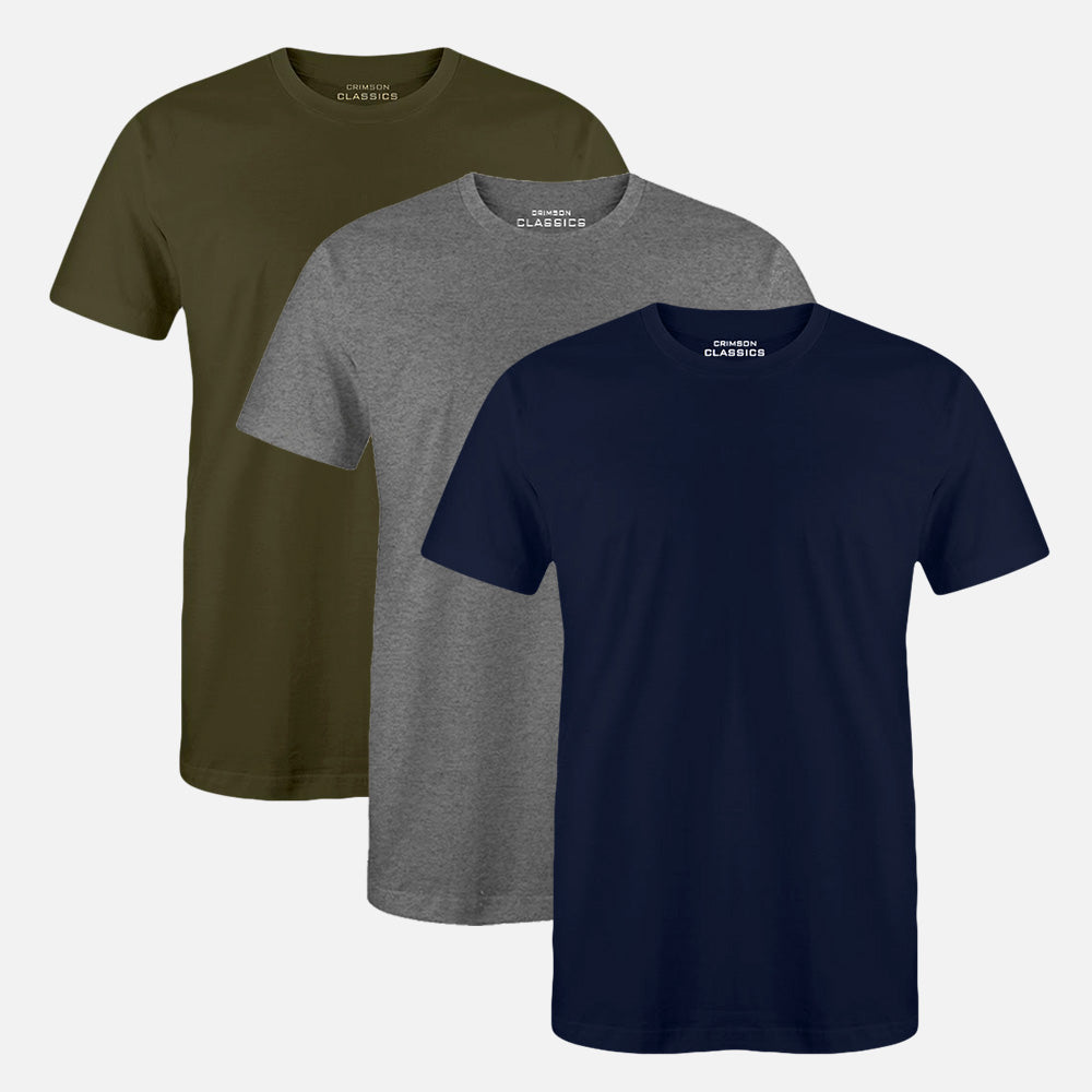 Mens Premium Quality Best Slim Fitted Crewneck Staple 3 pack of Tees - Crimson Classics