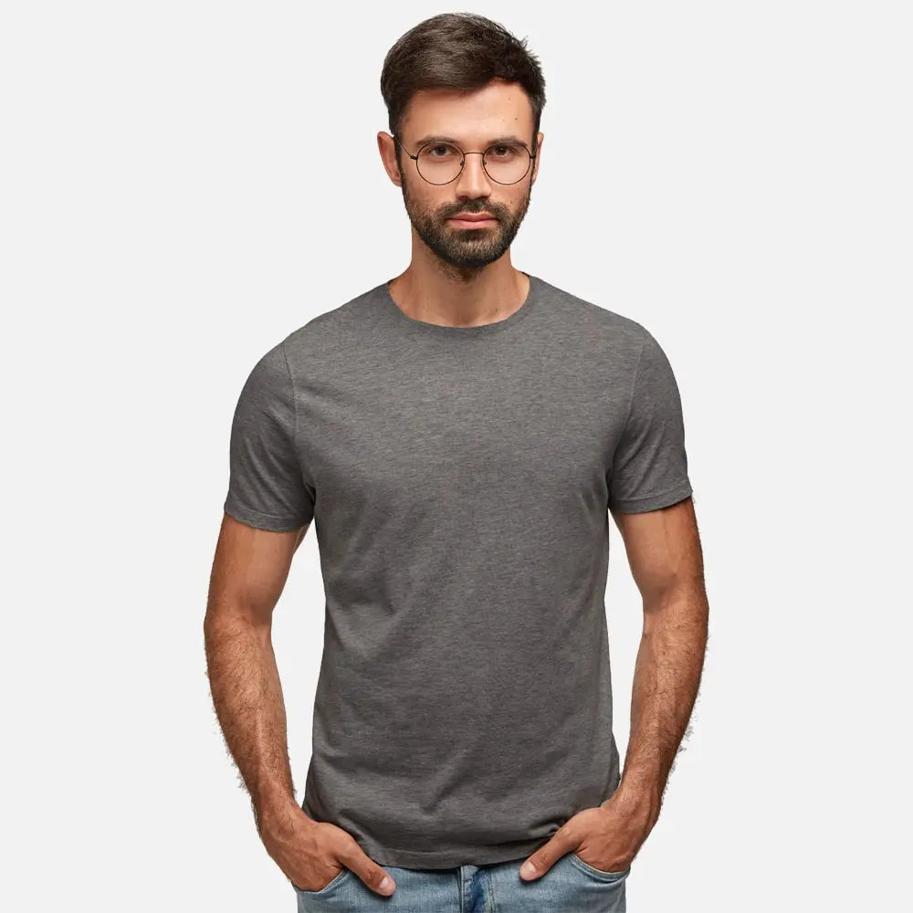 Mens Premium Quality Best Slim Fitted Crewneck T-Shirt Dark Heather Gray- Crimson Classics - 3