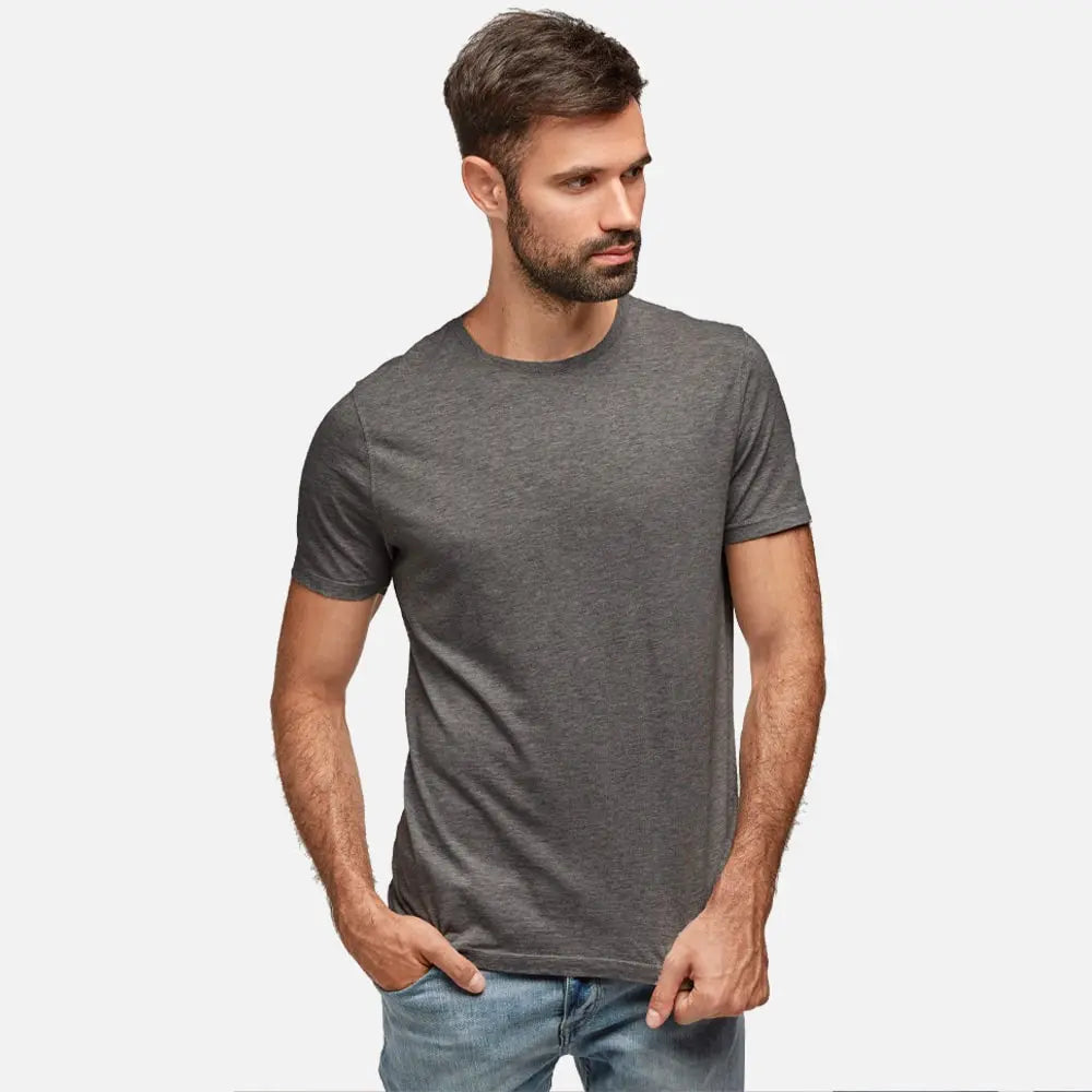 Mens Premium Quality Best Slim Fitted Crewneck T-Shirt Dark Heather Gray - Crimson Classics - 5