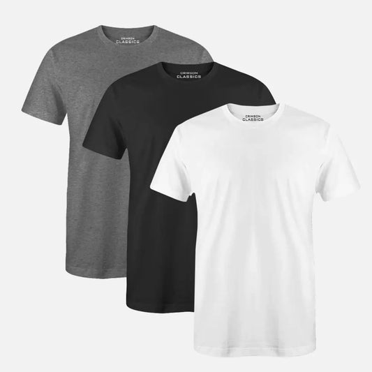 Mens Premium Quality Best Slim Fitted Crewneck All Black 3 Pack of Basic Tees - Crimson Classics - 1